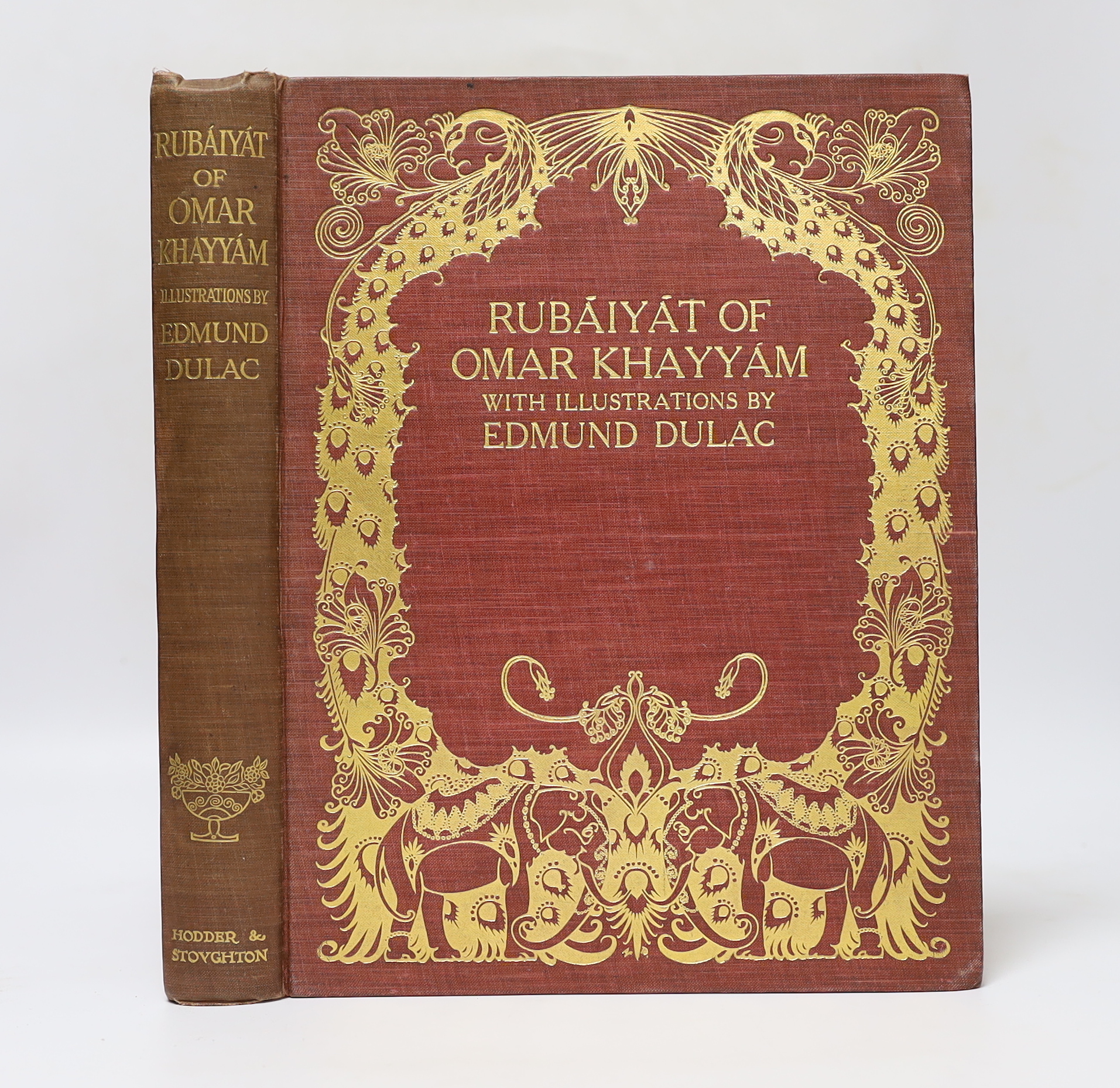 Fitzgerald, Edward - Rubaiyat of Omar Khayyam...With illustrations by Edmund Dulac. decorated title and 20 coloured plates, mounted and captioned within decorated border; original gilt decorated red buckram, 4to. Hodder